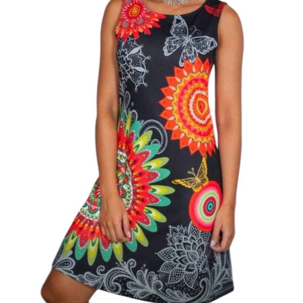 Papillon Sleeveless Black and Multicolour Floral Dress